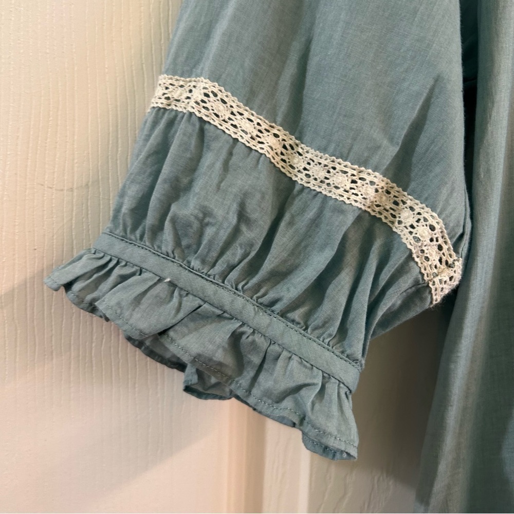 Sundance Pleated Blue Tunic Peasant Cottagecore Cotton Prairie Romantic Sz Med - Picture 5 of 10